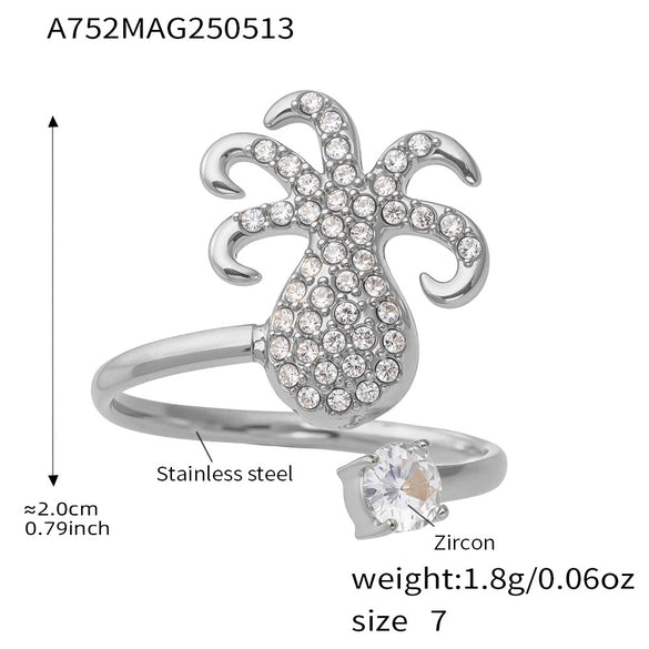 Wholesale Stainless Steel Electroplated Geometric Ferris Wheel Seahorse Octopus Shell Inlaid Ring For Women