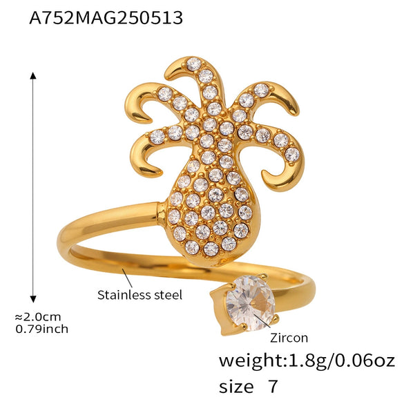 Wholesale Stainless Steel Electroplated Geometric Ferris Wheel Seahorse Octopus Shell Inlaid Ring For Women
