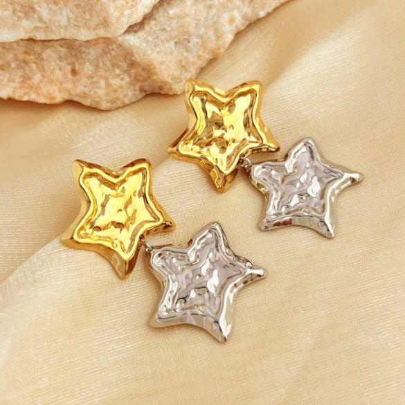 Wholesale Stainless Steel Electroplated Geometric Fivepointed Star Earrings For Women