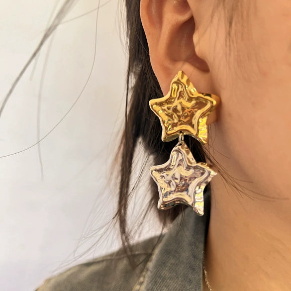 Wholesale Stainless Steel Electroplated Geometric Fivepointed Star Earrings For Women