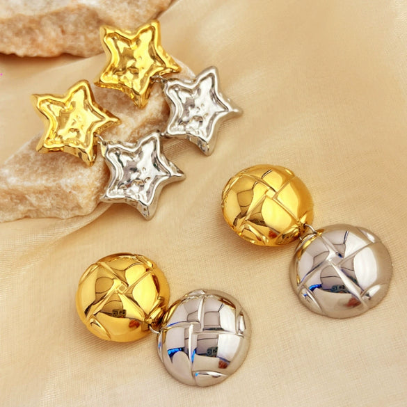 Wholesale Stainless Steel Electroplated Geometric Fivepointed Star Earrings For Women
