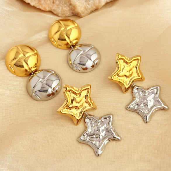 Wholesale Stainless Steel Electroplated Geometric Fivepointed Star Earrings For Women