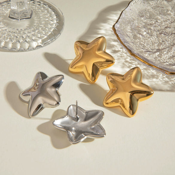 Wholesale Stainless Steel Electroplated Geometric Fivepointed Star Earrings Jewelry For Women