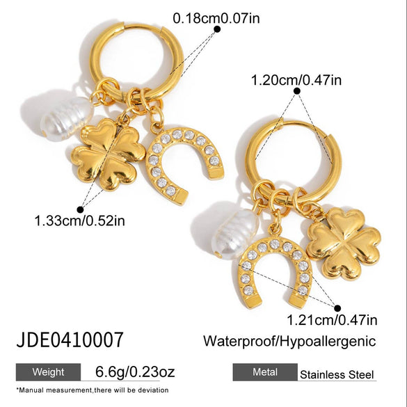 Wholesale Stainless Steel Electroplated Geometric Fourleaf Clover Horseshoe Women's Earrings