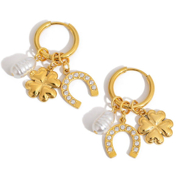 Wholesale Stainless Steel Electroplated Geometric Fourleaf Clover Horseshoe Women's Earrings