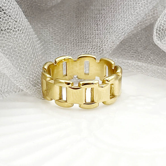 Wholesale Stainless Steel Electroplated Geometric Hollow Simple Design Unisex Ring