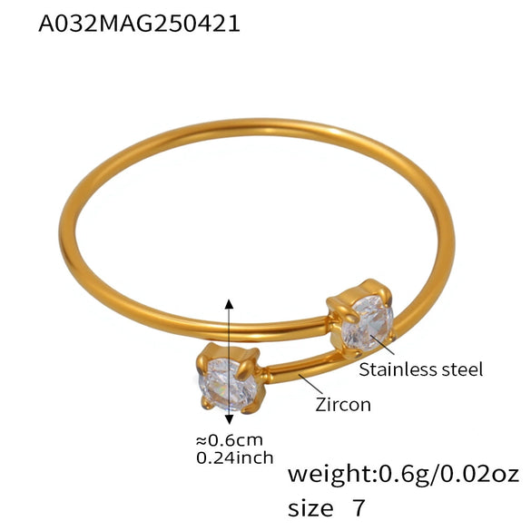 Wholesale Stainless Steel Electroplated Geometric Inlaid Zircon Open Ring Women's Jewelry