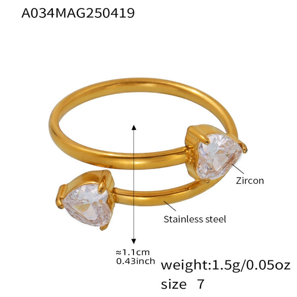 Wholesale Stainless Steel Electroplated Geometric Inlaid Zircon Open Ring Women's Jewelry