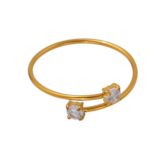 Wholesale Stainless Steel Electroplated Geometric Inlaid Zircon Open Ring Women's Jewelry