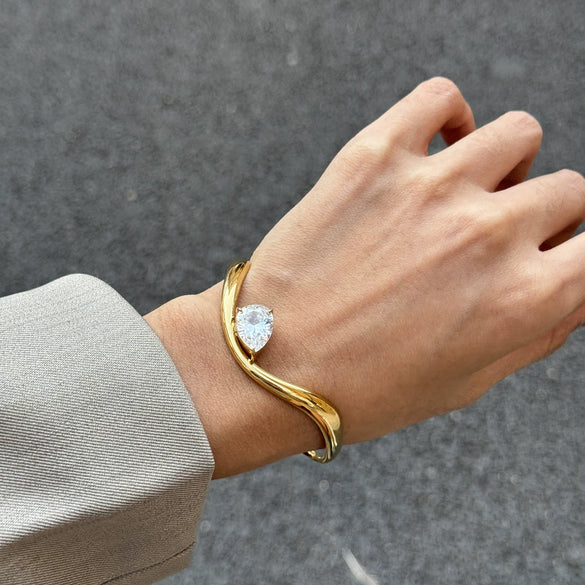 Wholesale Stainless Steel Electroplated Geometric Ins Style White Zircon Bracelet
