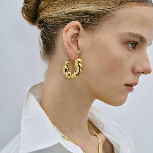Wholesale Stainless Steel Electroplated Geometric Irregular Corrugated Cshaped Women's Earrings
