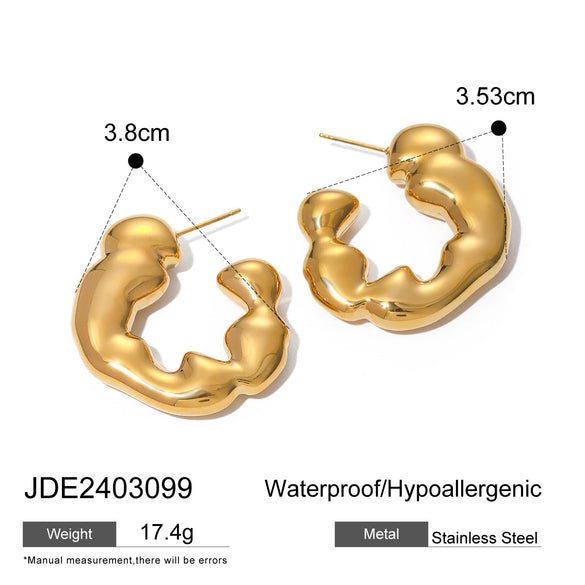 Wholesale Stainless Steel Electroplated Geometric Irregular Corrugated Cshaped Women's Earrings