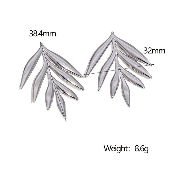 Wholesale Stainless Steel Electroplated Geometric Leaf Design Women's Minimalist Earrings