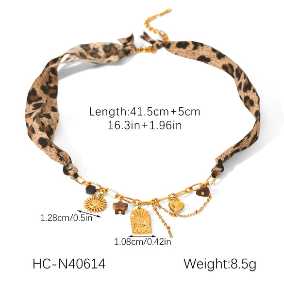 Wholesale Stainless Steel Electroplated Geometric Leopard Print Jewelry Pendant Necklace And Bracelet For Women