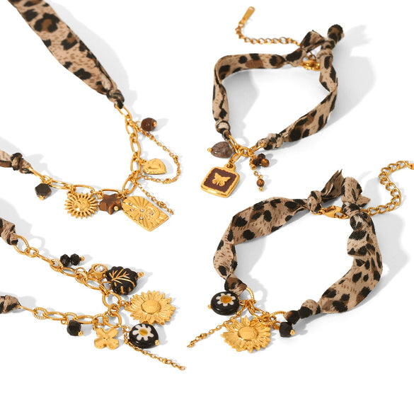 Wholesale Stainless Steel Electroplated Geometric Leopard Print Jewelry Pendant Necklace And Bracelet For Women