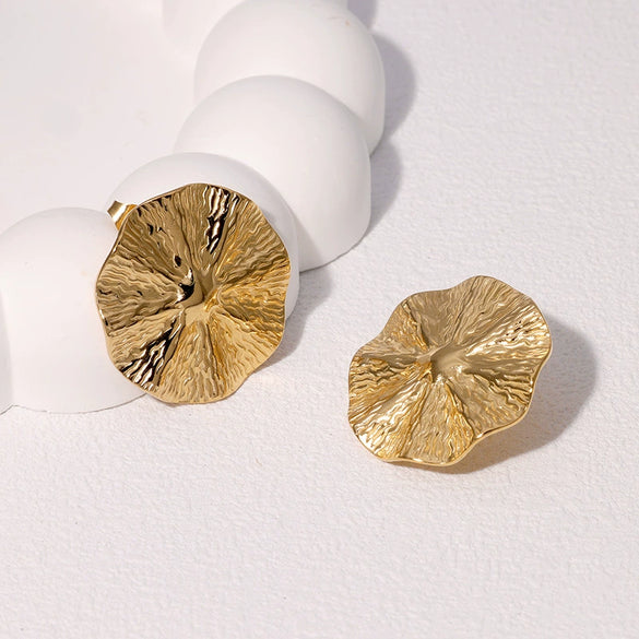 Wholesale Stainless Steel Electroplated Geometric Lotus Leaf Design Earrings For Women