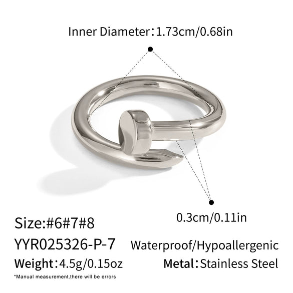 Wholesale Stainless Steel Electroplated Geometric Nailshaped Bracelet And Ring Set For Women
