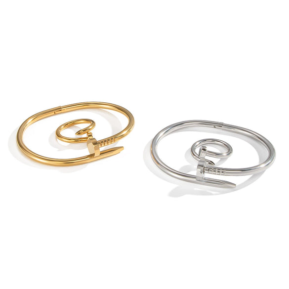 Wholesale Stainless Steel Electroplated Geometric Nailshaped Bracelet And Ring Set For Women