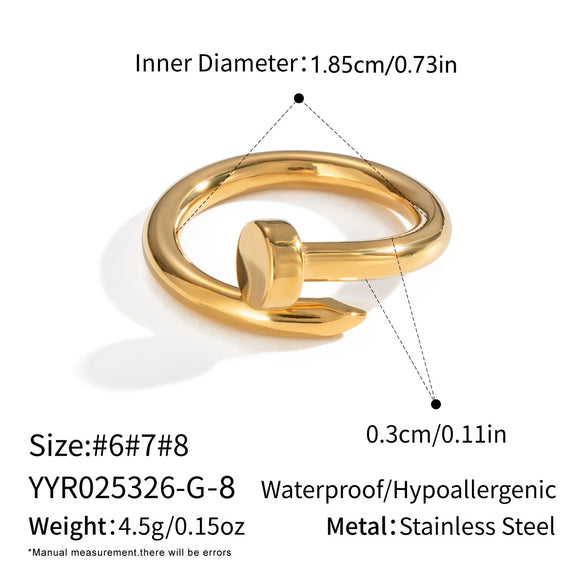 Wholesale Stainless Steel Electroplated Geometric Nailshaped Bracelet And Ring Set For Women