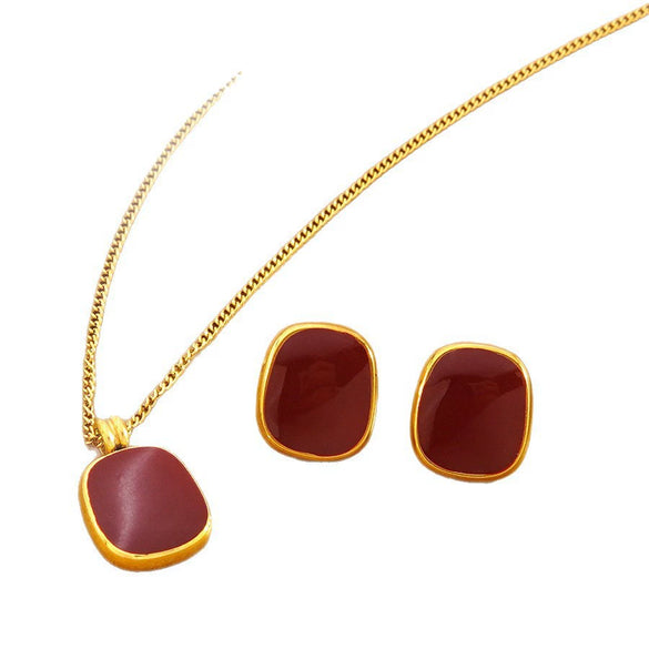 Wholesale Stainless Steel Electroplated Geometric Oil Dripping Square Earrings And Necklace Set For Women