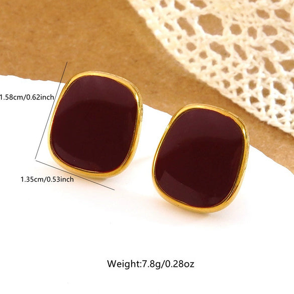 Wholesale Stainless Steel Electroplated Geometric Oil Dripping Square Earrings And Necklace Set For Women