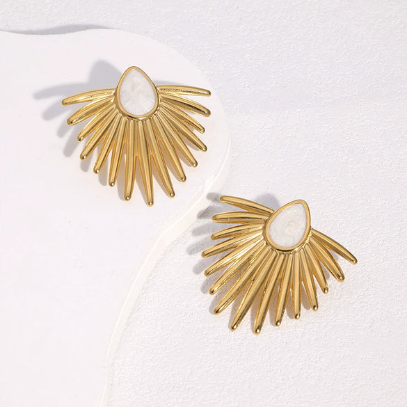 Wholesale Stainless Steel Electroplated Geometric Oil Drop Fanshaped Women's Earrings In Minimalist Style