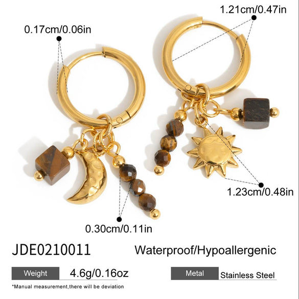 Wholesale Stainless Steel Electroplated Geometric Star And Moon Tassel Earrings For Women