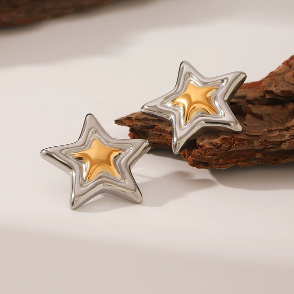 Wholesale Stainless Steel Electroplated Geometric Star Earrings For Women