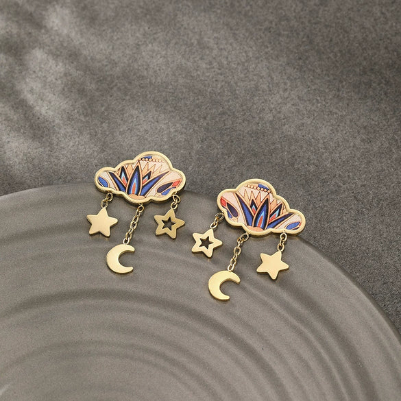 Wholesale Stainless Steel Electroplated Geometric Star Moon Personality Women's Earrings