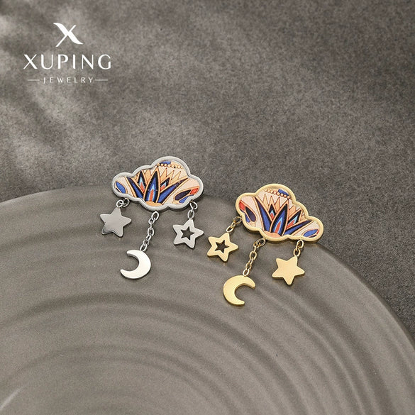 Wholesale Stainless Steel Electroplated Geometric Star Moon Personality Women's Earrings