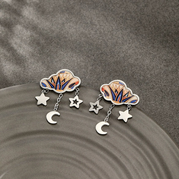 Wholesale Stainless Steel Electroplated Geometric Star Moon Personality Women's Earrings