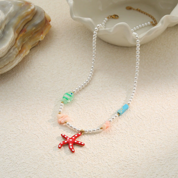 Wholesale Stainless Steel Electroplated Geometric Starfish Pendant Necklace For Women