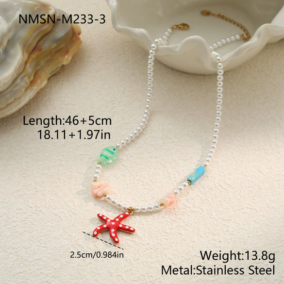 Wholesale Stainless Steel Electroplated Geometric Starfish Pendant Necklace For Women
