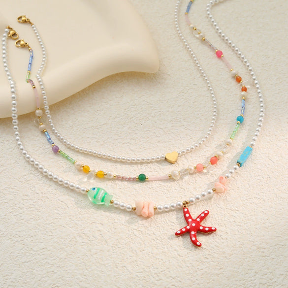 Wholesale Stainless Steel Electroplated Geometric Starfish Pendant Necklace For Women