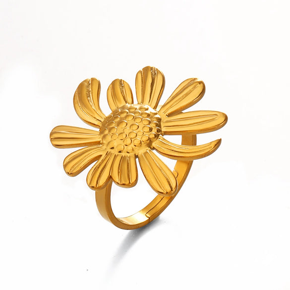 Wholesale Stainless Steel Electroplated Geometric Sunflower Open Ring For Women