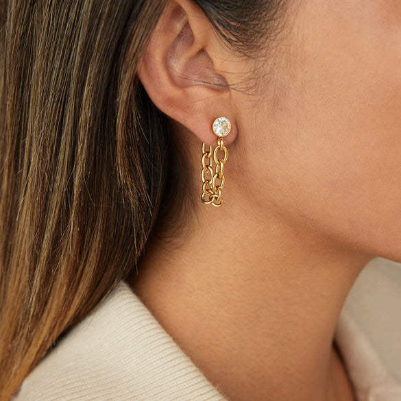Wholesale Stainless Steel Electroplated Geometric Tassel Earrings For Women