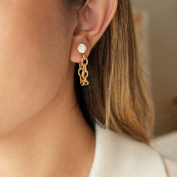 Wholesale Stainless Steel Electroplated Geometric Tassel Earrings For Women
