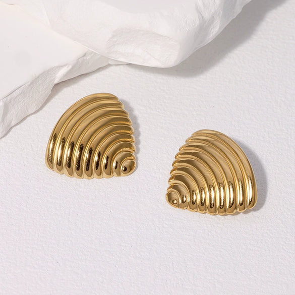 Wholesale Stainless Steel Electroplated Geometric Triangle Horizontal Stripes Niche Cool Style Earrings For Women