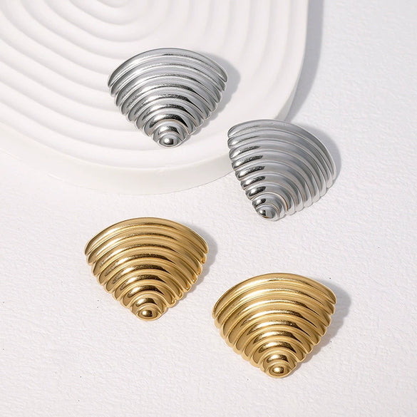 Wholesale Stainless Steel Electroplated Geometric Triangle Horizontal Stripes Niche Cool Style Earrings For Women