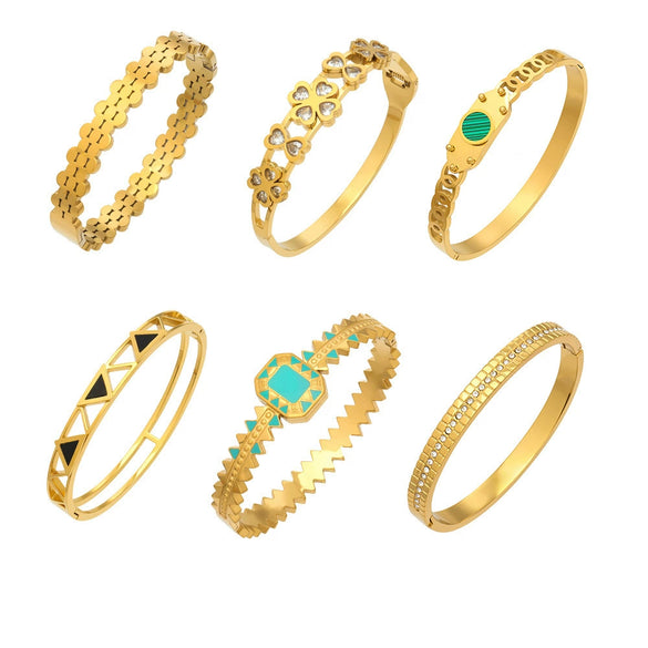 Wholesale Stainless Steel Electroplated Geometric Triangular Tooth Pattern Oil Drip Clasp Bracelet Set