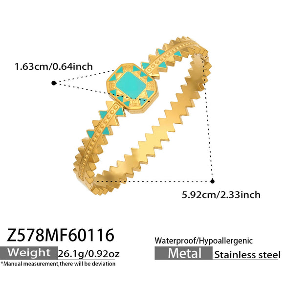 Wholesale Stainless Steel Electroplated Geometric Triangular Tooth Pattern Oil Drip Clasp Bracelet Set