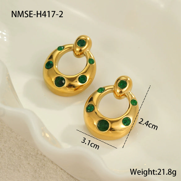 Wholesale Stainless Steel Electroplated Geometric Ushaped Inlaid Zircon Women's Earrings Retro Light Luxury Style
