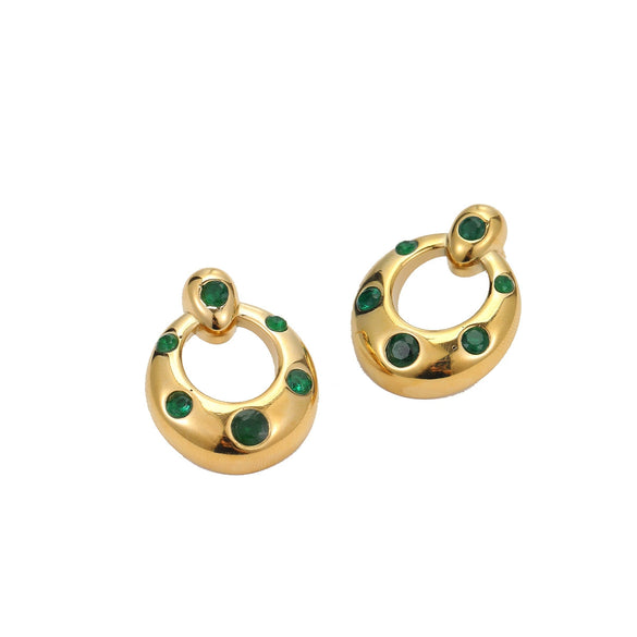 Wholesale Stainless Steel Electroplated Geometric Ushaped Inlaid Zircon Women's Earrings Retro Light Luxury Style