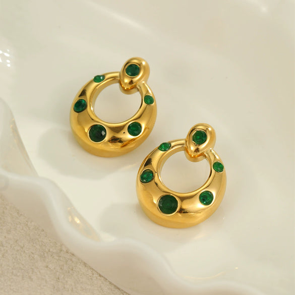 Wholesale Stainless Steel Electroplated Geometric Ushaped Inlaid Zircon Women's Earrings Retro Light Luxury Style