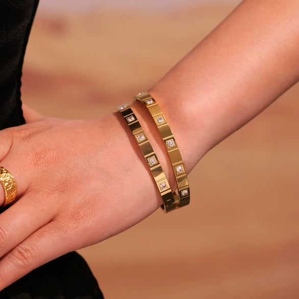 Wholesale 316L Stainless Steel Electroplated Geometric Zircon Buckle Bracelet For Men And Women