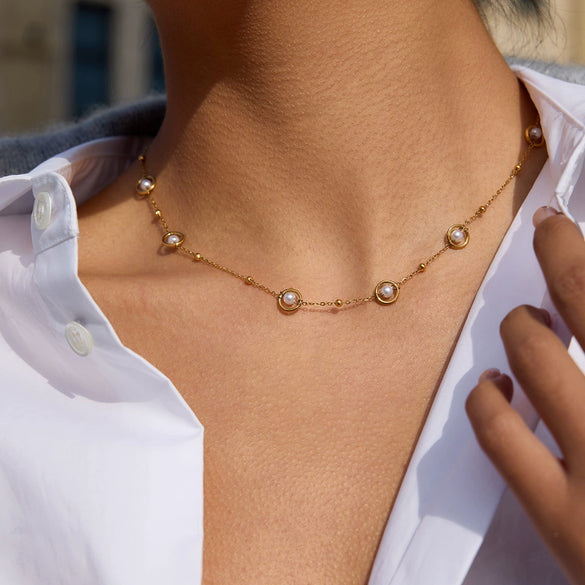 Wholesale Stainless Steel Electroplated Gold Round Beads Geometric Ins Style Necklace For Women
