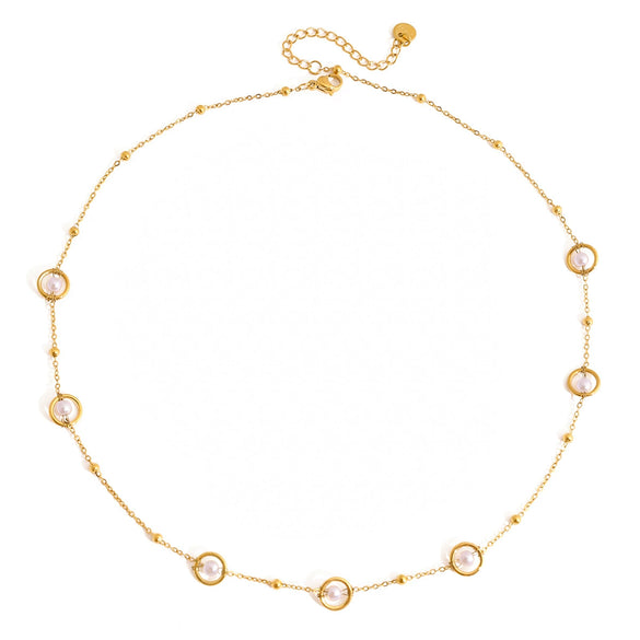 Wholesale Stainless Steel Electroplated Gold Round Beads Geometric Ins Style Necklace For Women