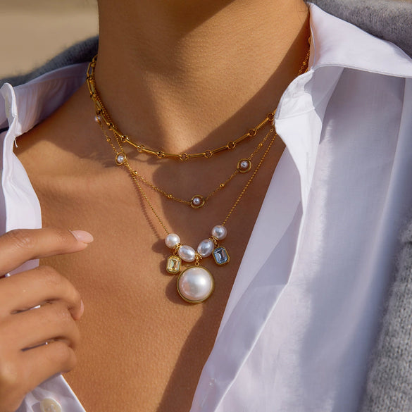 Wholesale Stainless Steel Electroplated Gold Round Beads Geometric Ins Style Necklace For Women