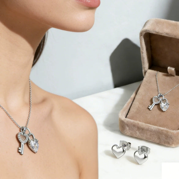 Wholesale Stainless Steel Electroplated Heart And Drop Bell Pattern Jewelry Set Including Necklace And Earrings For Women