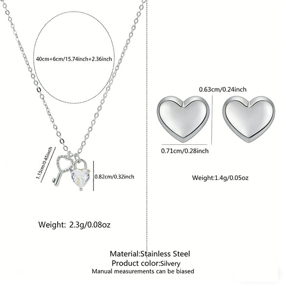 Wholesale Stainless Steel Electroplated Heart And Drop Bell Pattern Jewelry Set Including Necklace And Earrings For Women